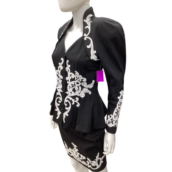 Vintage IIF Set Women’s Size: S - Blazer XS - Skirt White Appliqué Black - Picture 2 of 7